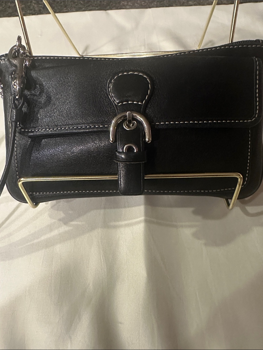Vintage Coach Bleeker Soho Black Leather Wristlet Clutch with Silver Buckle